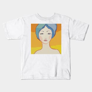 Blue Eyes woman digital art portrait Kids T-Shirt